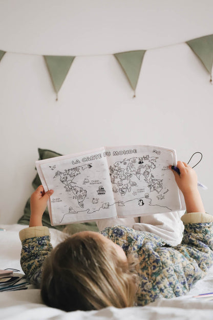 Cahier de coloriage lavable — Planisphère animaux | Loulou des Bois