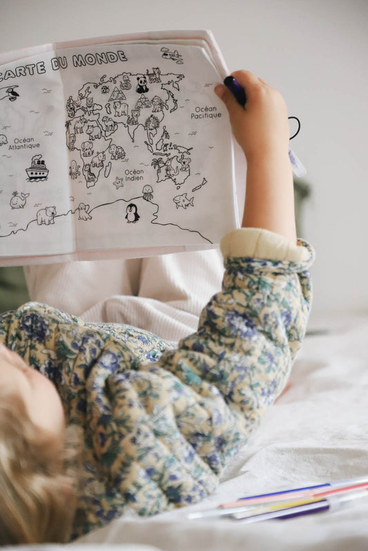 Cahier de coloriage lavable — Planisphère animaux | Loulou des Bois