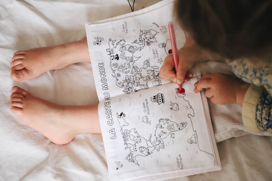 Cahier de coloriage lavable — Planisphère animaux | Loulou des Bois