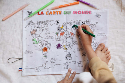 Set de table à colorier lavable —  Planisphère animaux | Loulou des Bois