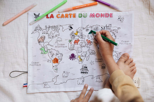 Set de table à colorier lavable —  Planisphère animaux | Loulou des Bois