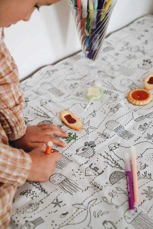 Coffret petite nappe à colorier + 12 feutres ultra lavables | Loulou des Bois