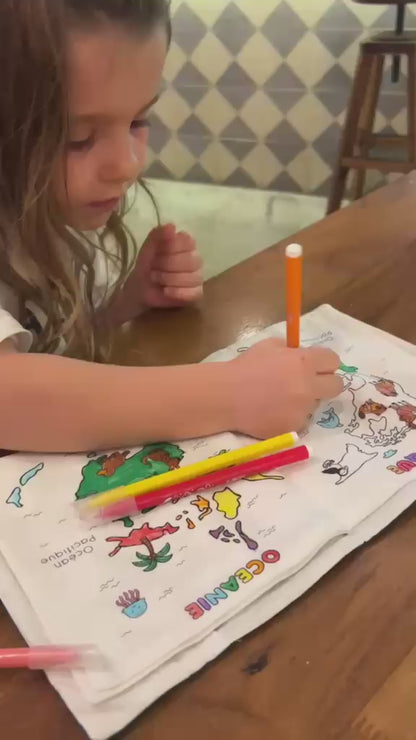 Cahier de coloriage lavable — Planisphère animaux | Loulou des Bois